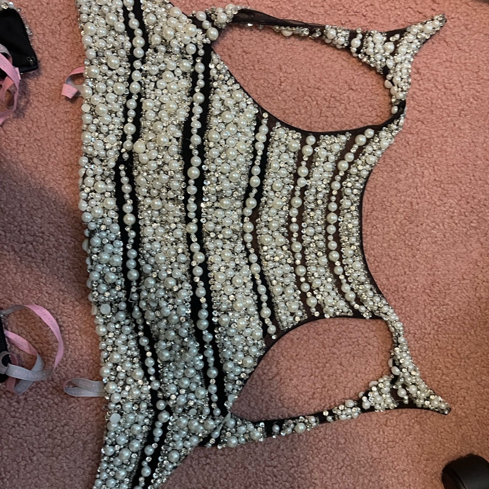 Pearl and Black Beaded Crop Top